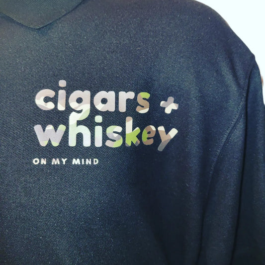Cigar + Whiskey Black Short Sleeve Polo