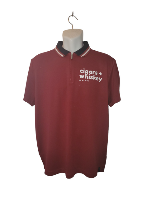 Cigars +Whisket Red 1/4 Zip Polo